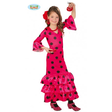 DISFRAZ DE FLAMENCA ROSA LUNAR NEGRO NIÑA