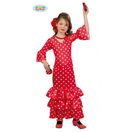 DISFRAZ DE FLAMENCA ROJO LUNAR BLANCO NIÑA