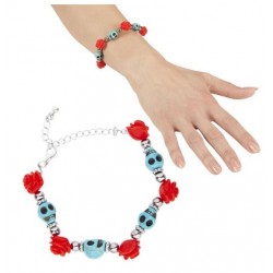 PULSERA CALAVERAS AZULES Y ROSAS