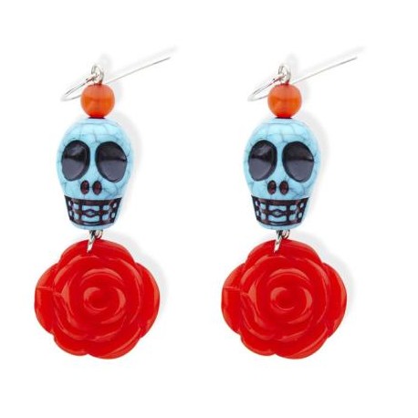 PENDIENTES CALAVERA AZUL/ROJO