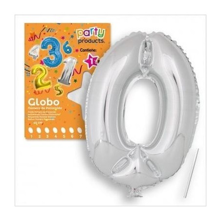 GLOBOS NÚMEROS POLIAMIDA PLATA 40 CM
