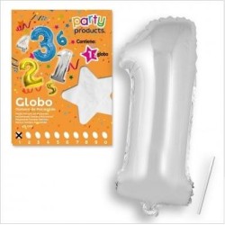 GLOBOS NÚMEROS POLIAMIDA PLATA 40 CM 2