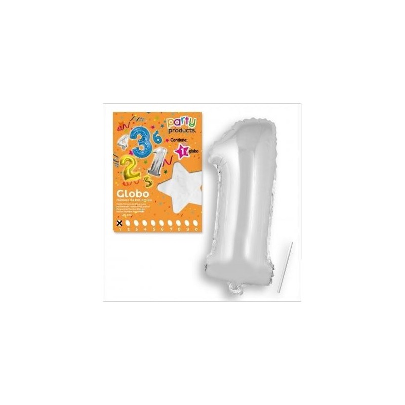 GLOBOS NÚMEROS POLIAMIDA PLATA 40 CM