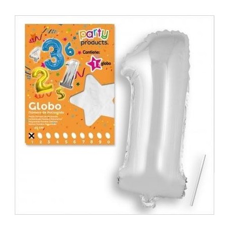 GLOBOS NÚMEROS POLIAMIDA PLATA 40 CM