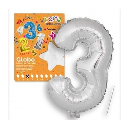 GLOBOS NÚMEROS POLIAMIDA PLATA 40 CM