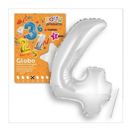 GLOBOS NÚMEROS POLIAMIDA PLATA 40 CM