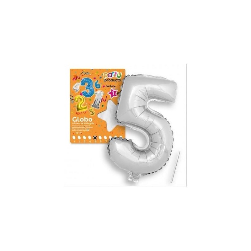 GLOBOS NÚMEROS POLIAMIDA PLATA 40 CM