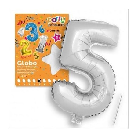 GLOBOS NÚMEROS POLIAMIDA PLATA 40 CM