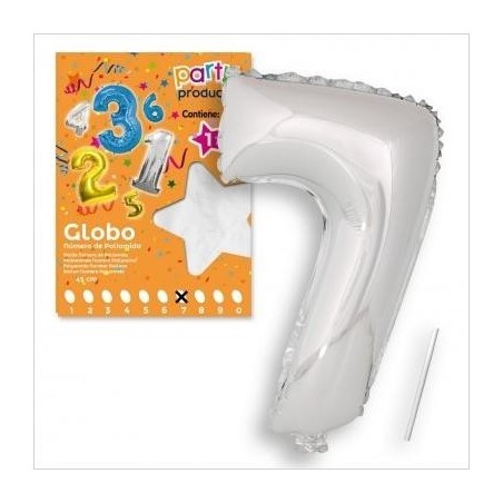 GLOBOS NÚMEROS POLIAMIDA PLATA 40 CM