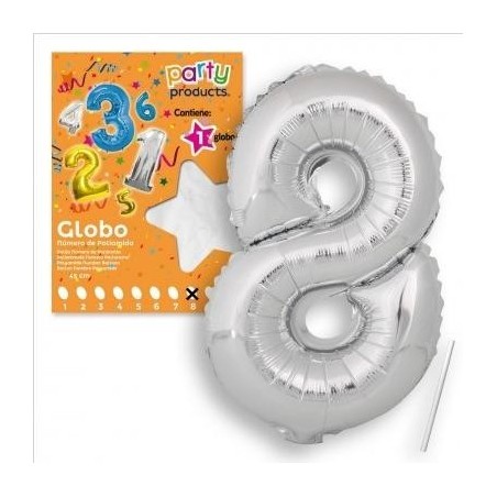 GLOBOS NÚMEROS POLIAMIDA PLATA 40 CM