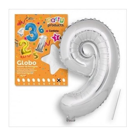 GLOBOS NÚMEROS POLIAMIDA PLATA 40 CM