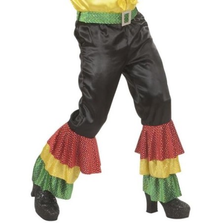 PANTALÓN DE RASO CON VOLANTES TRICOLOR Y CINTURÓN