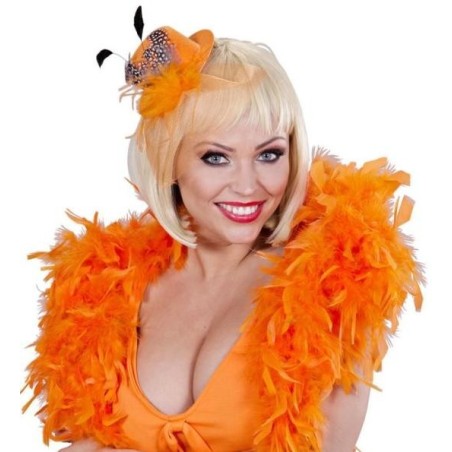 MINI SOMBRERO FLUORESCENTE CON PLUMAS           