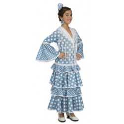 DISFRAZ DE FLAMENCA AZUL TURQUESA LUNAR BLANCO 