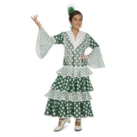 DISFRAZ DE FLAMENCA VERDE LUNAR BLANCO NIÑA