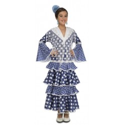 DISFRAZ DE FLAMENCA AZUL LUNAR BLANCO NIÑA 