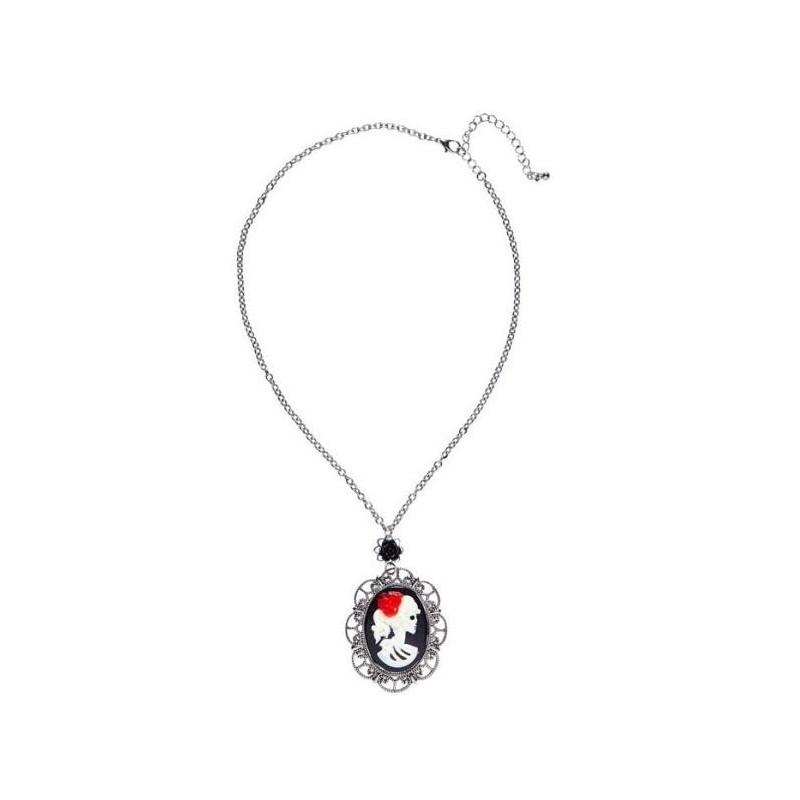 COLLAR CON ROSA NEGRA Y CAMEO