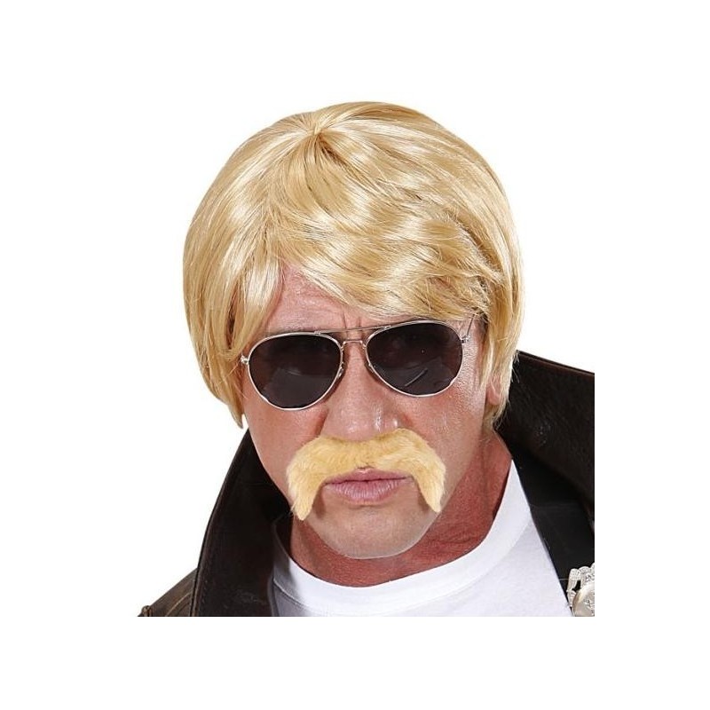 PELUCA PELO CORTO RUBIA CON BIGOTE Y GAFAS