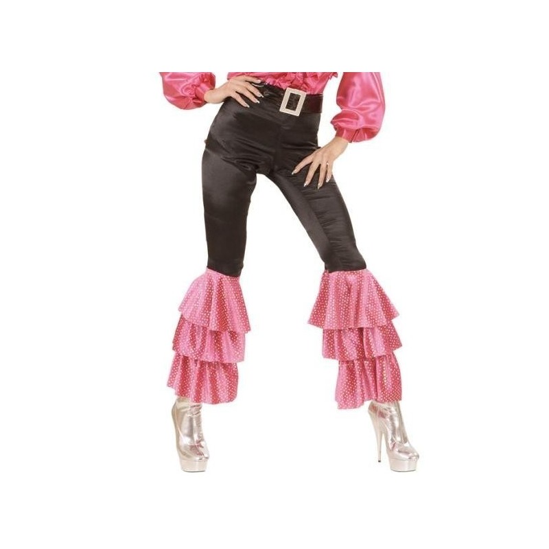 PANTALÓN NEGRO DE RASO CON VOLANTES DE LENTEJUELAS