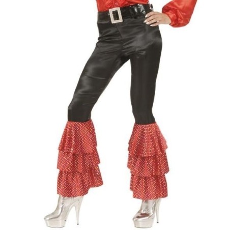 PANTALÓN NEGRO DE RASO CON VOLANTES DE LENTEJUELAS