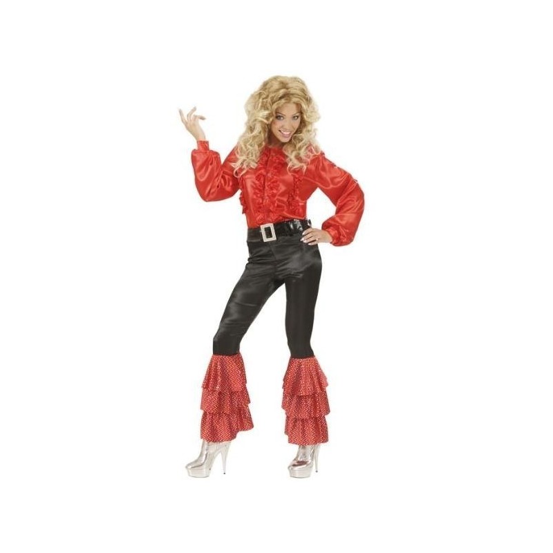 PANTALÓN NEGRO DE RASO CON VOLANTES DE LENTEJUELAS