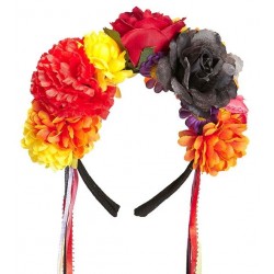 DIADEMA FLORES CON CINTA MULTICOLORES