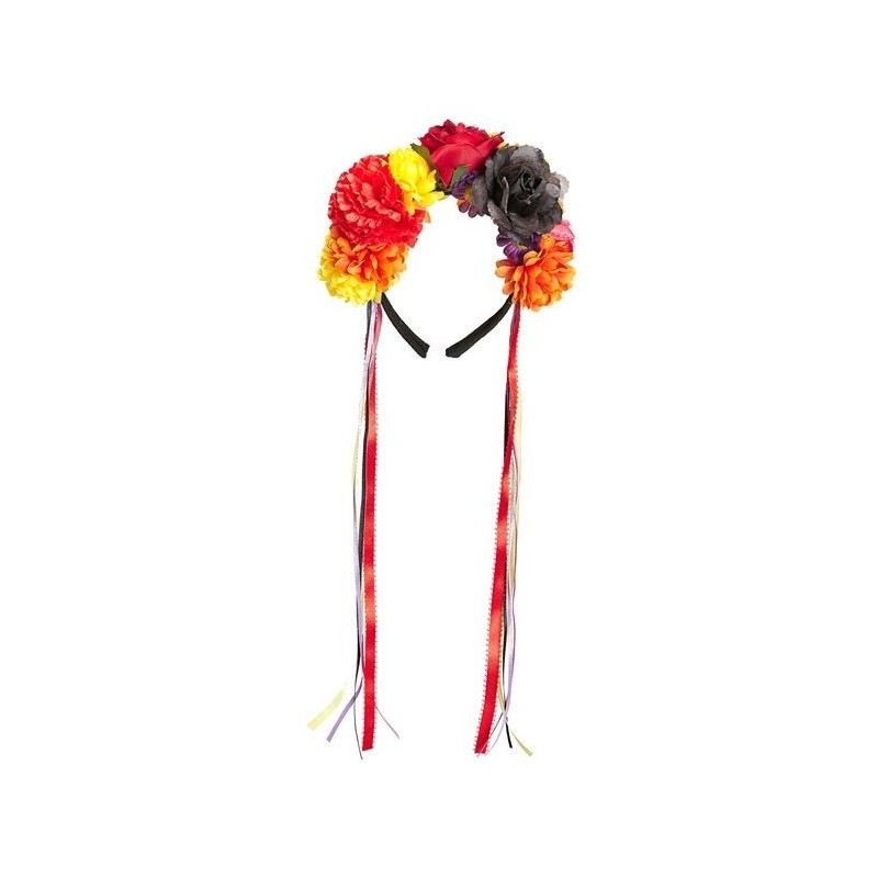 DIADEMA FLORES CON CINTA MULTICOLORES