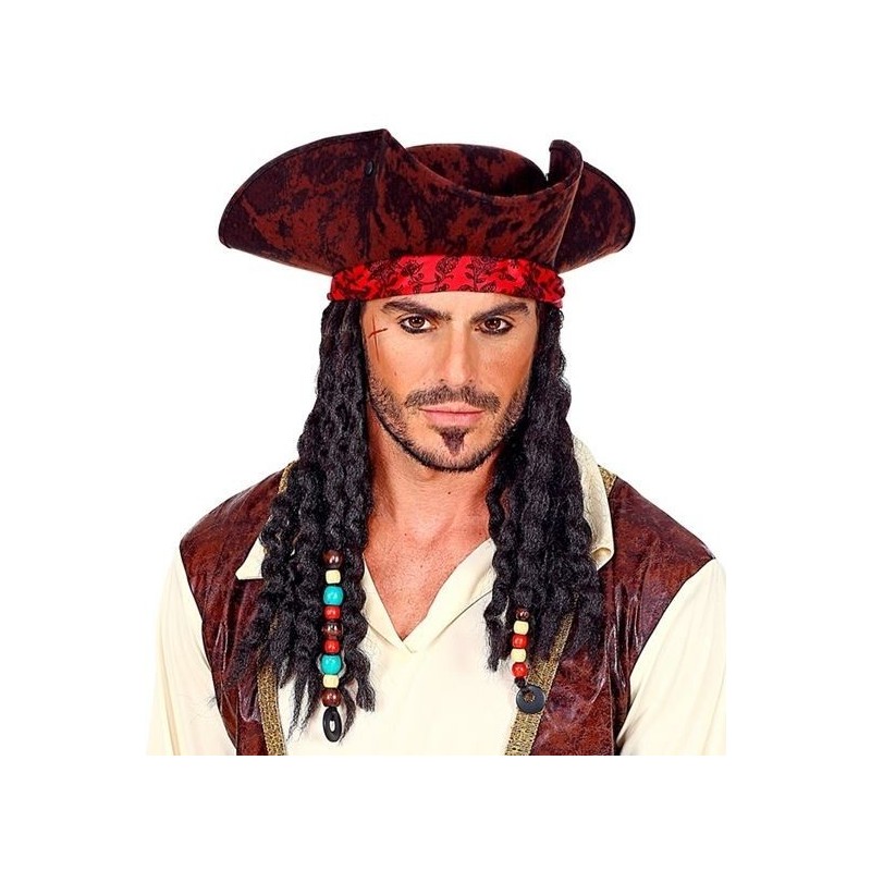 SOMBRERO PIRATA TRICORNIO CON BANDANA Y RASTAS