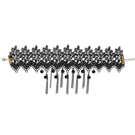 GARGANTILLA CON PERLAS NEGRAS Y CADENAS