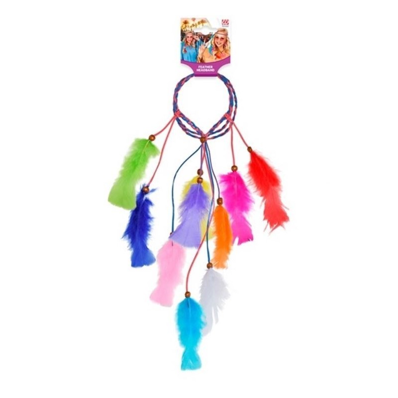 CINTA DE PELO INDIA CON PLUMAS MULTICOLOR
