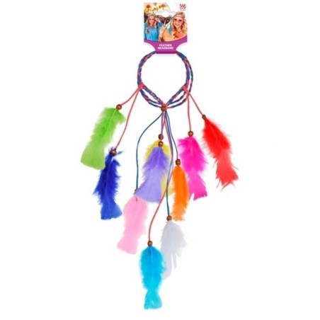 CINTA DE PELO INDIA CON PLUMAS MULTICOLOR