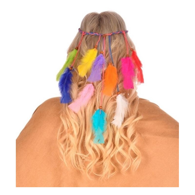 CINTA DE PELO INDIA CON PLUMAS MULTICOLOR