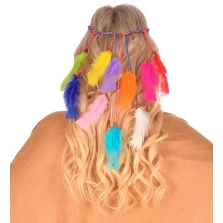 CINTA DE PELO INDIA CON PLUMAS MULTICOLOR