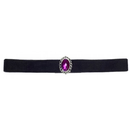 COLLAR DE TERCIOPELO NEGRO CON PIEDRA VIOLETA