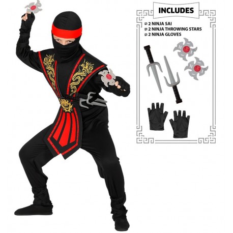 DISFRAZ DE NINJA KOMBAT ROJO CON ARMAS INFANTIL