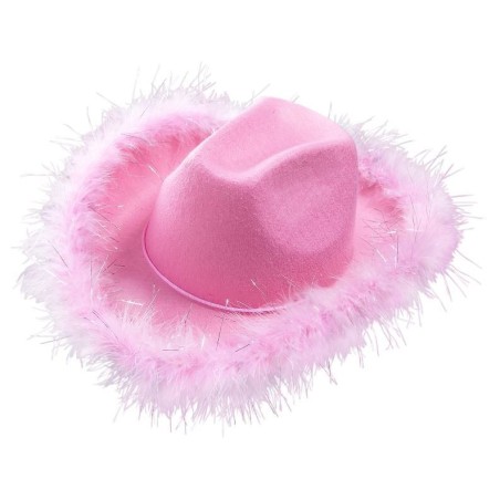 SOMBRERO VAQUERO ROSA CON MARABÚ