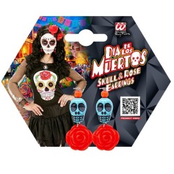 PENDIENTES CALAVERA AZUL/ROJO 2