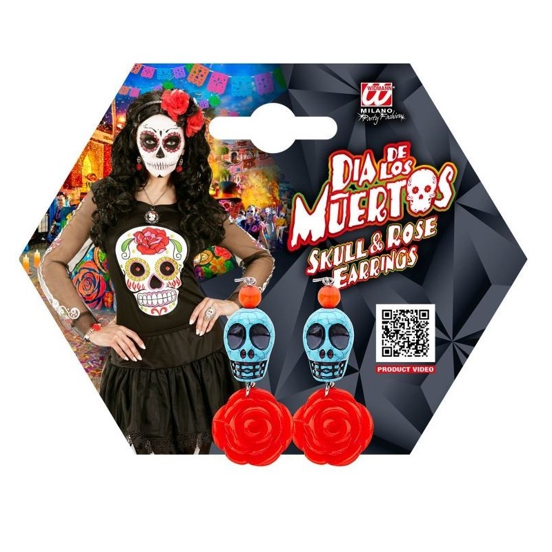 PENDIENTES CALAVERA AZUL/ROJO