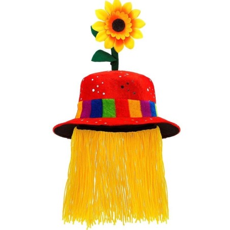 SOMBRERO DE PAYASO CON PELO Y GIRASOL
