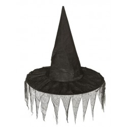 SOMBRERO DE BRUJA NEGRO CON GASAS