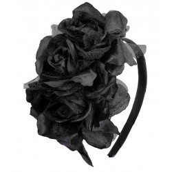 DIADEMA 3 ROSAS NEGRAS CON BRILLO