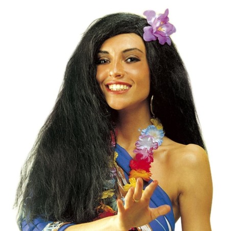 PELUCA NEGRA LISA  CON ORQUÍDEA