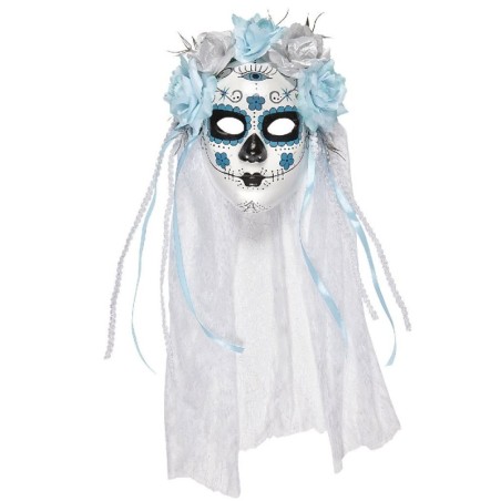 CARETA DÍA DE LOS MUERTOS CON VELO Y CINTAS