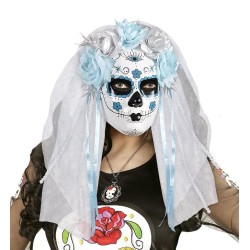 CARETA DÍA DE LOS MUERTOS CON VELO Y CINTAS 2