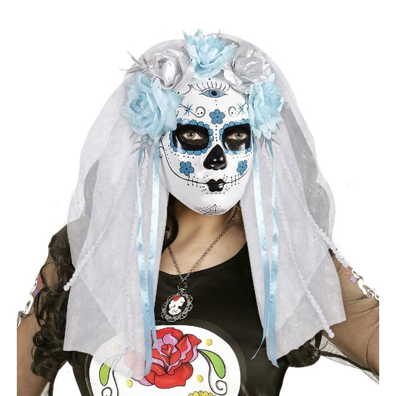 CARETA DÍA DE LOS MUERTOS CON VELO Y CINTAS