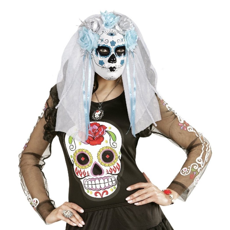 CARETA DÍA DE LOS MUERTOS CON VELO Y CINTAS