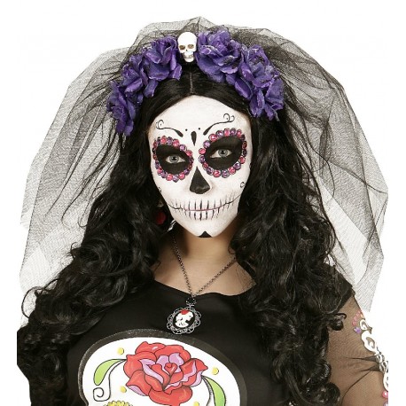 DIADEMA 6 ROSAS CON VELO CATRINA