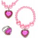 COLLAR, PULSERA Y ANILLO CORAZÓN ROSA INFANTIL