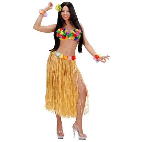 FALDA HAWAIANA CON CINTURÓN DE FLORES 78 CM
