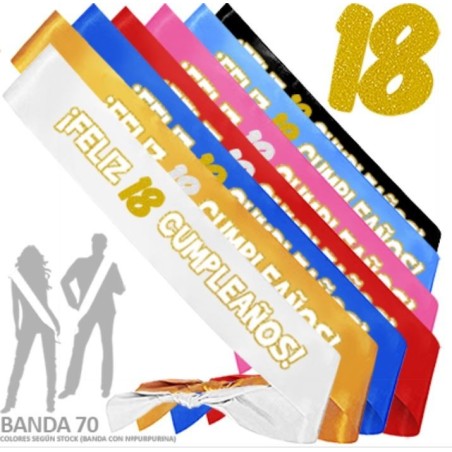 BANDA "FELIZ 18 CUMPLEAÑOS" PURPURINA